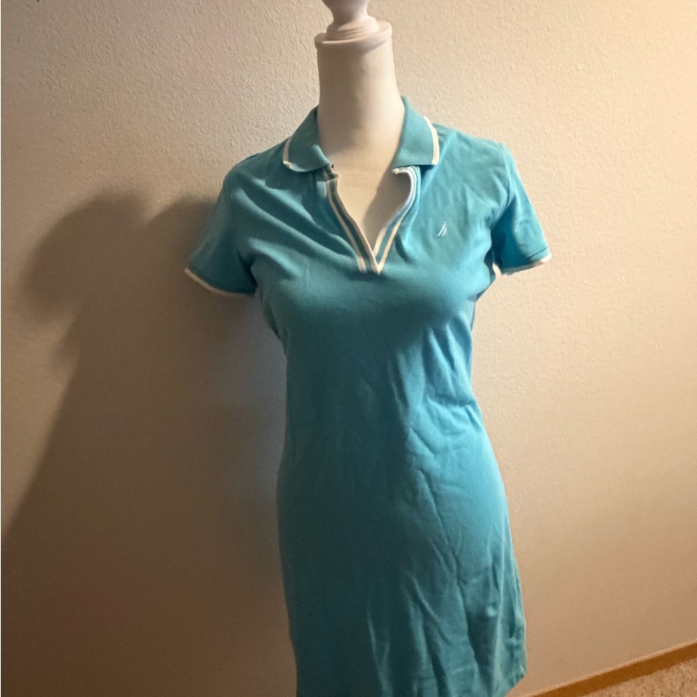 Nautica Teal Polo Shirt Dress with White Trim